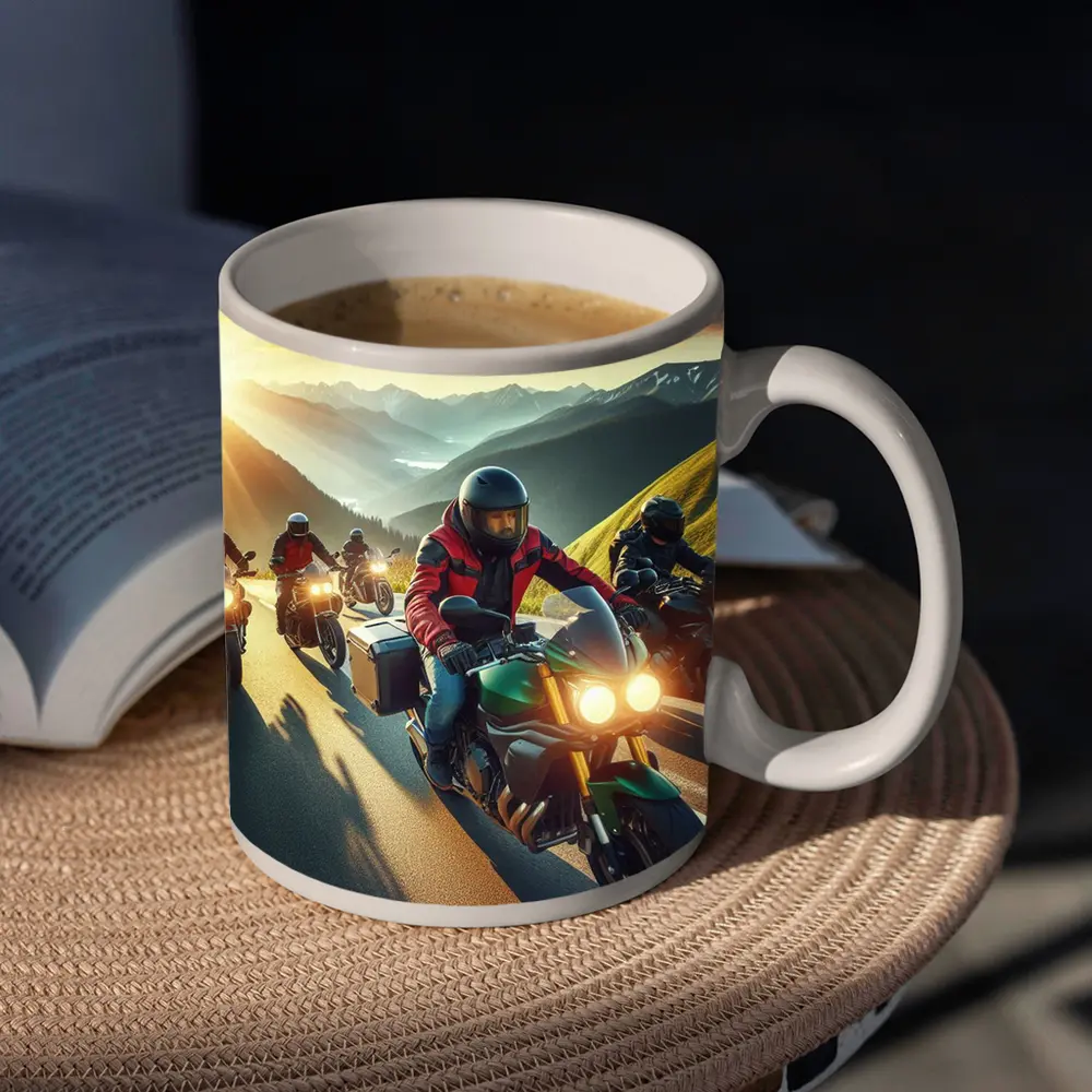 Motorcycle Riders Group Mountain Sunset Road – Mugs