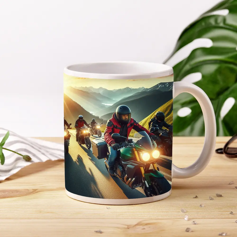 Motorcycle Riders Group Mountain Sunset Road – Mugs