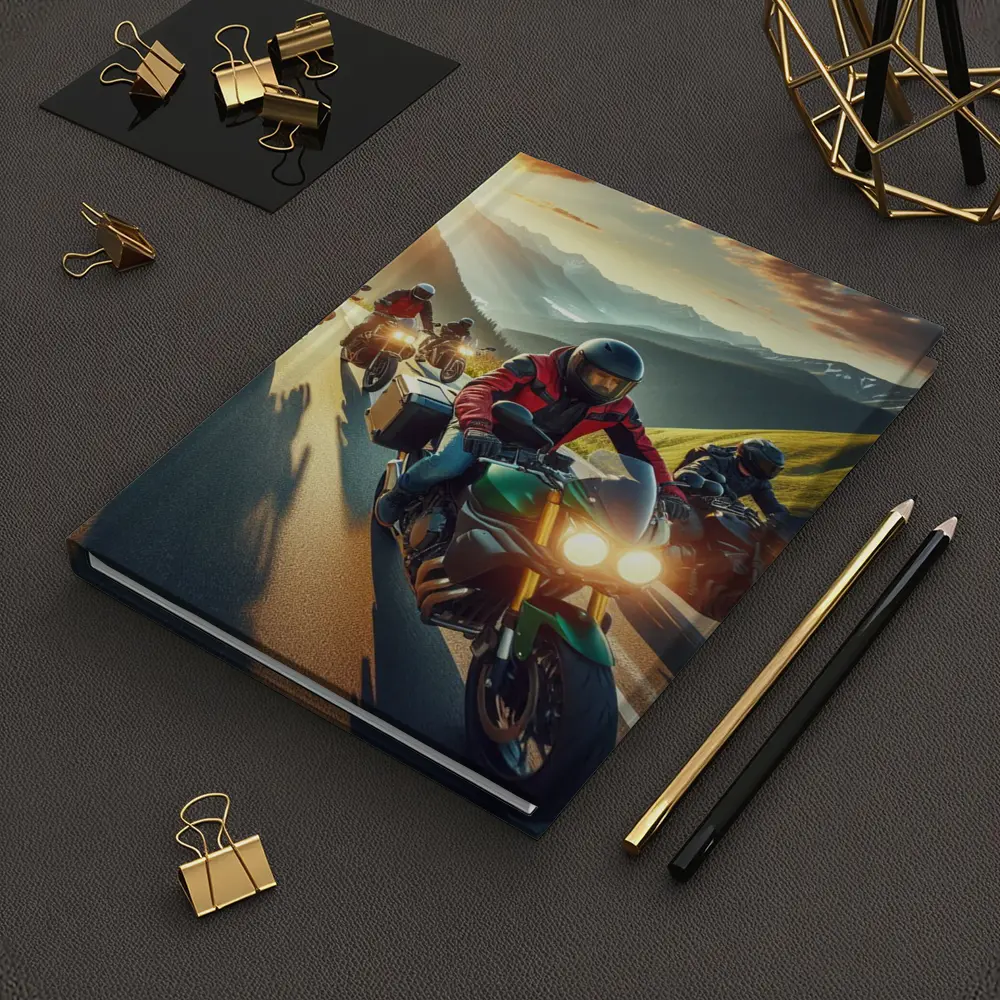 Motorcycle Riders Group Mountain Sunset Road – Notebooks