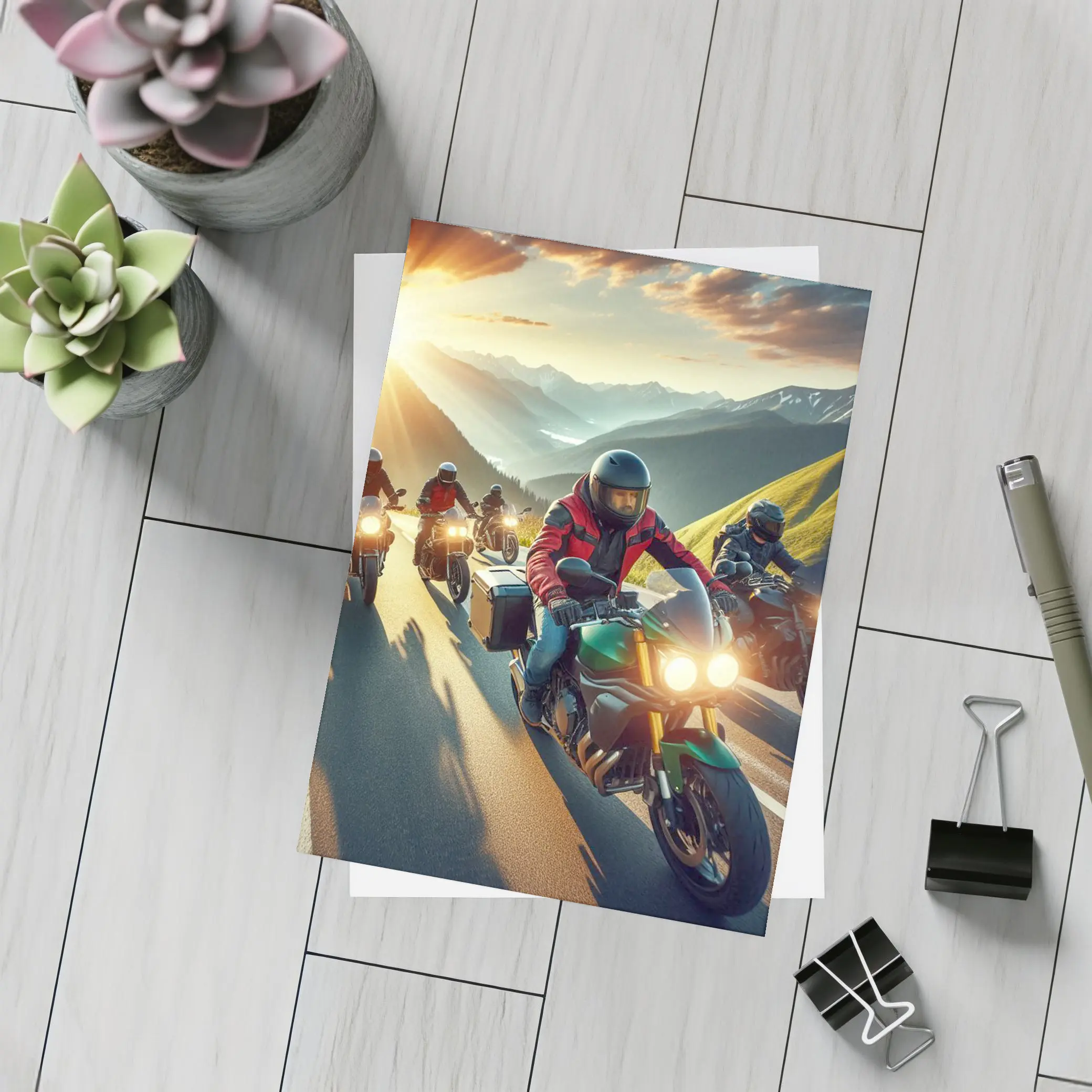 Motorcycle Riders Group Mountain Sunset Road – Postcards