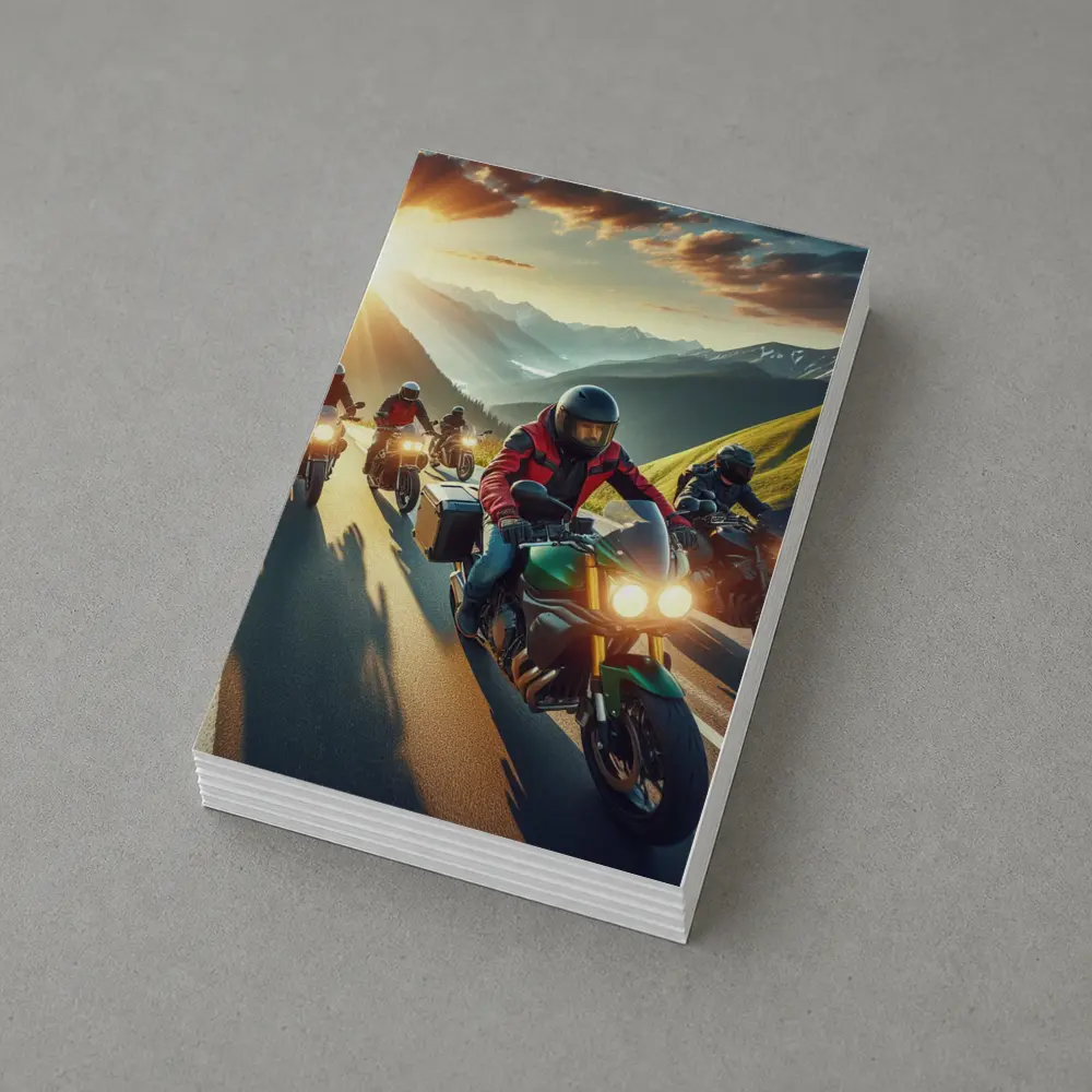 Motorcycle Riders Group Mountain Sunset Road – Postcards