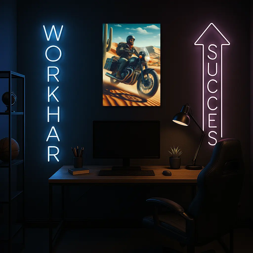 Bearded Rider Scrambler Motorcycle Desert Dunes – Wall Art