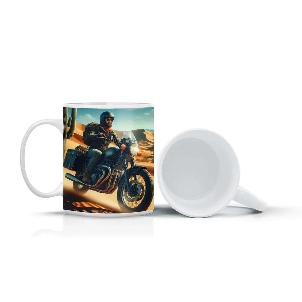 Bearded Rider Scrambler Motorcycle Desert Dunes – Mugs