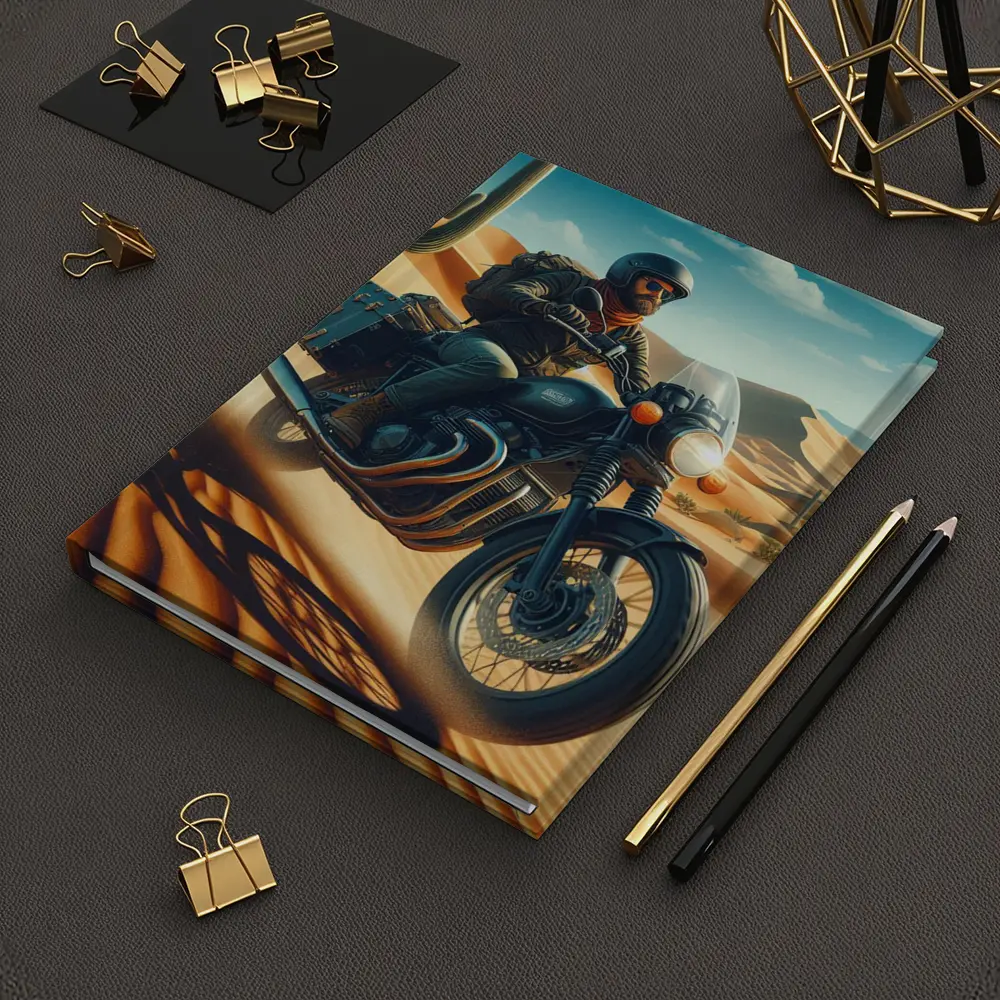 Bearded Rider Scrambler Motorcycle Desert Dunes – Notebooks