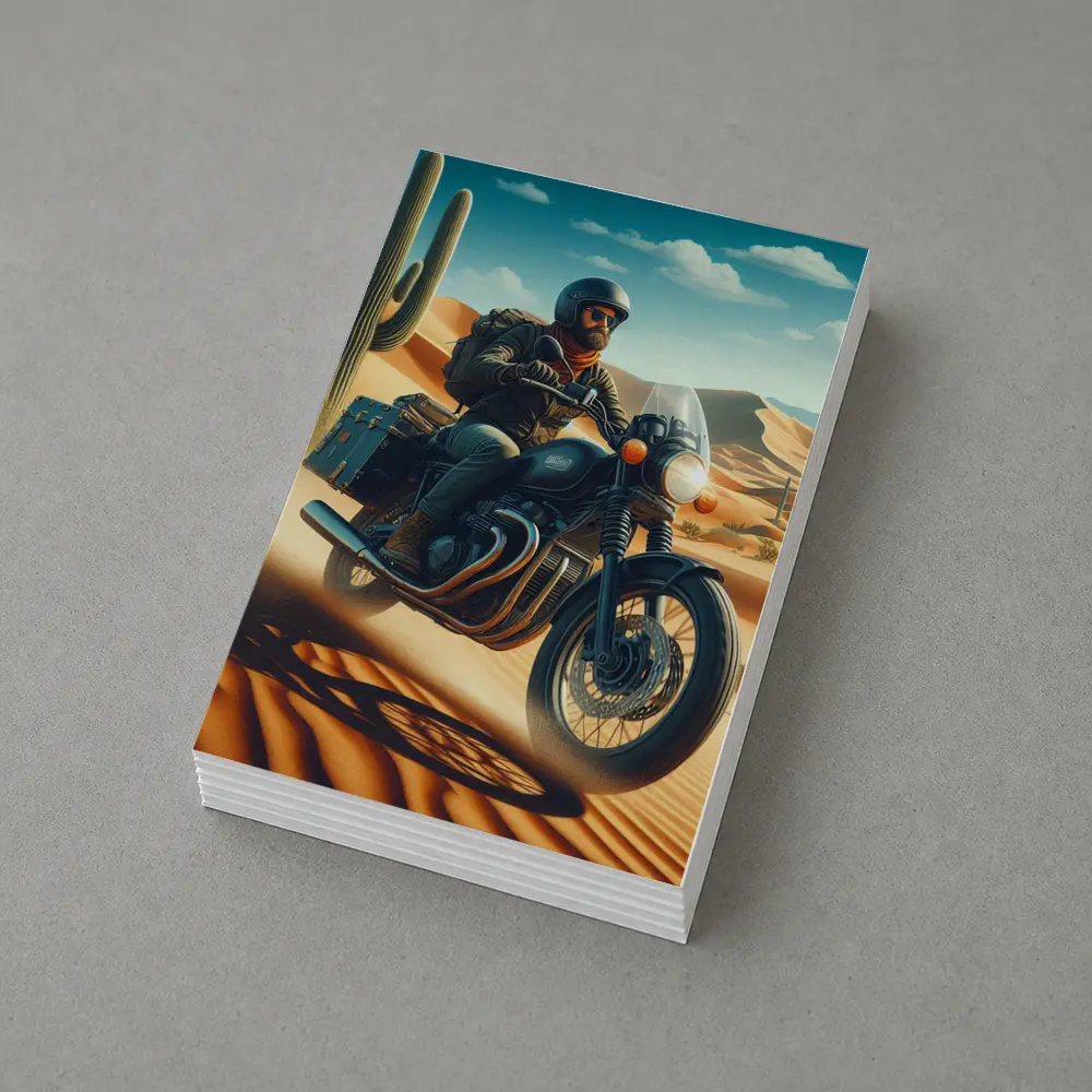 Bearded Rider Scrambler Motorcycle Desert Dunes – Postcards