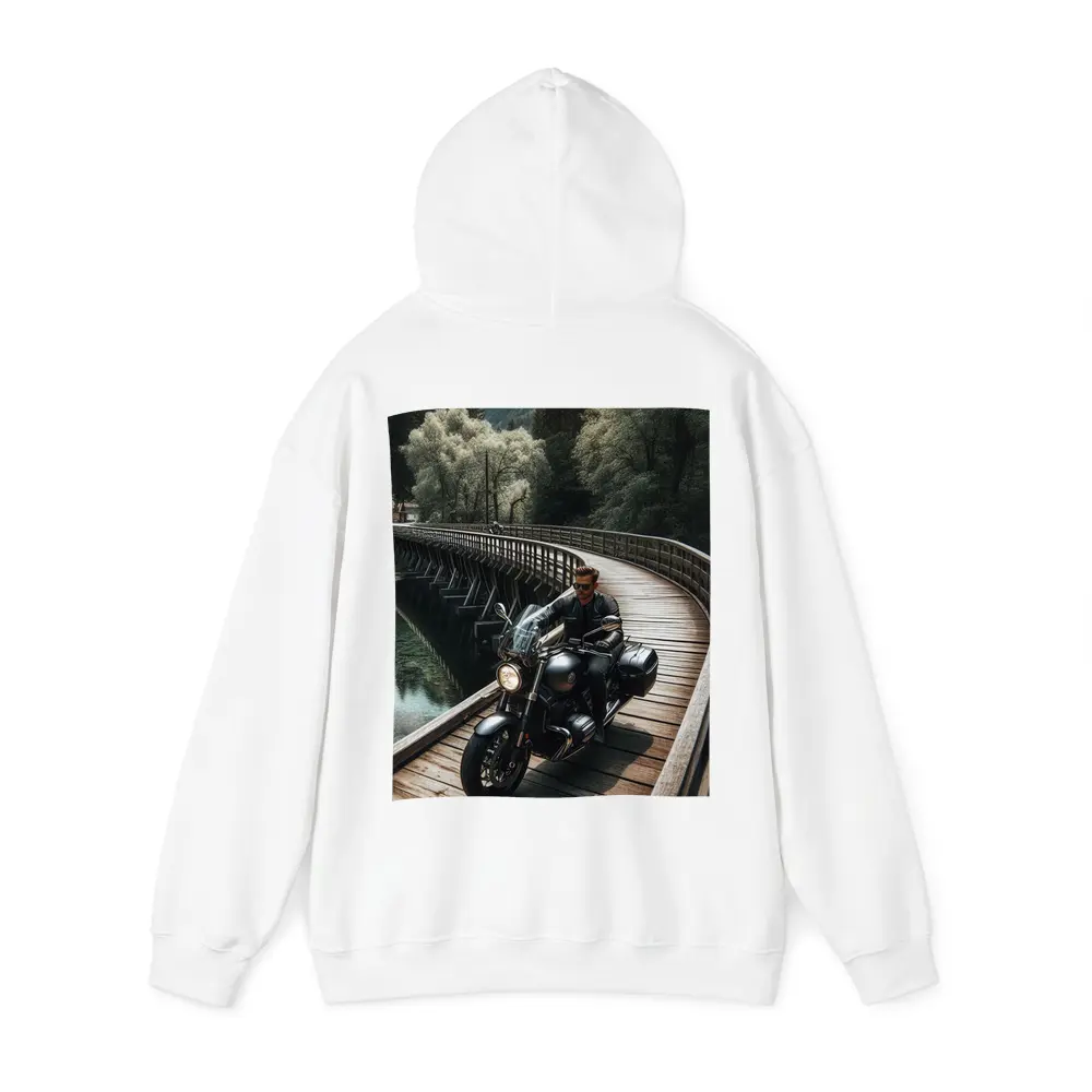 Cruiser Motorcycle Rider On Wooden Bridge – Hoodies