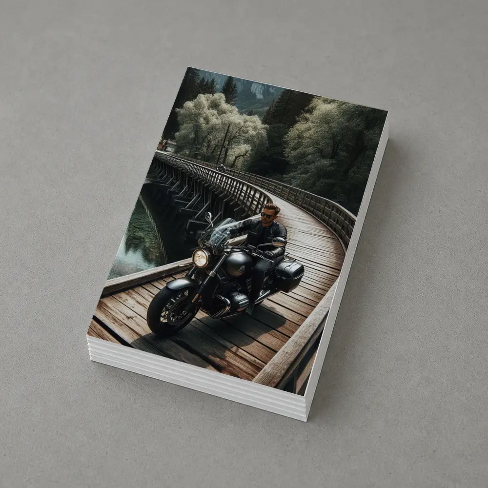 Cruiser Motorcycle Rider On Wooden Bridge – Postcards