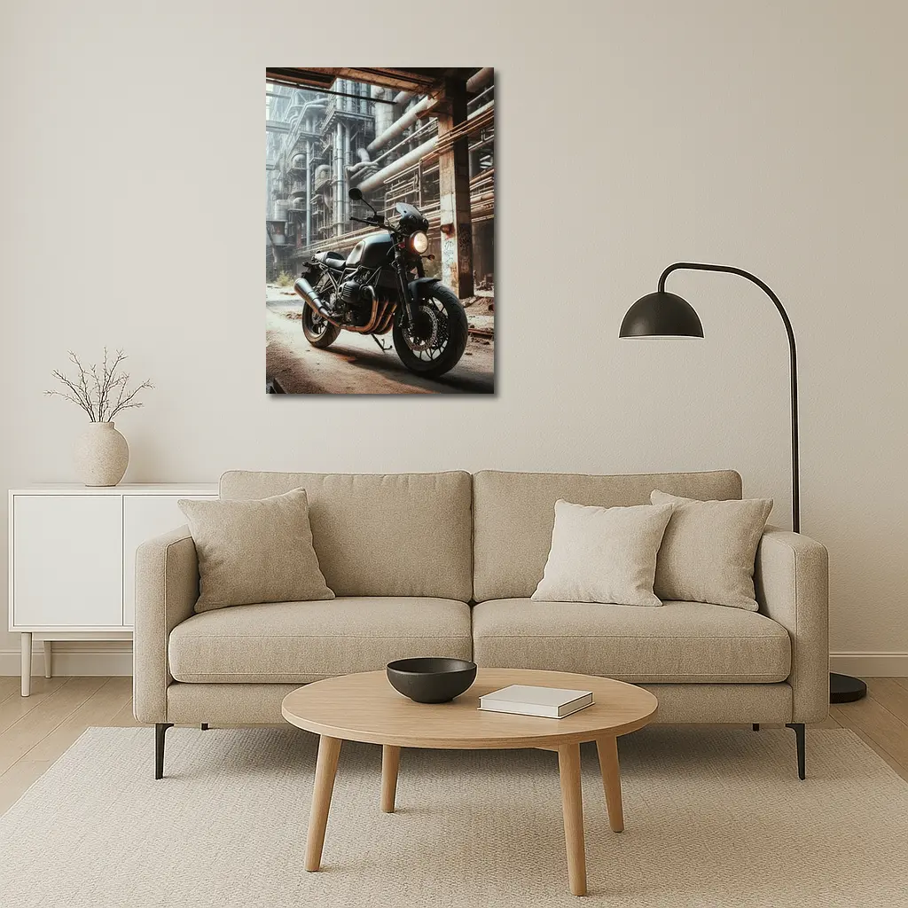 Cafe Racer Motorcycle Abandoned Industrial Factory – Wall Art