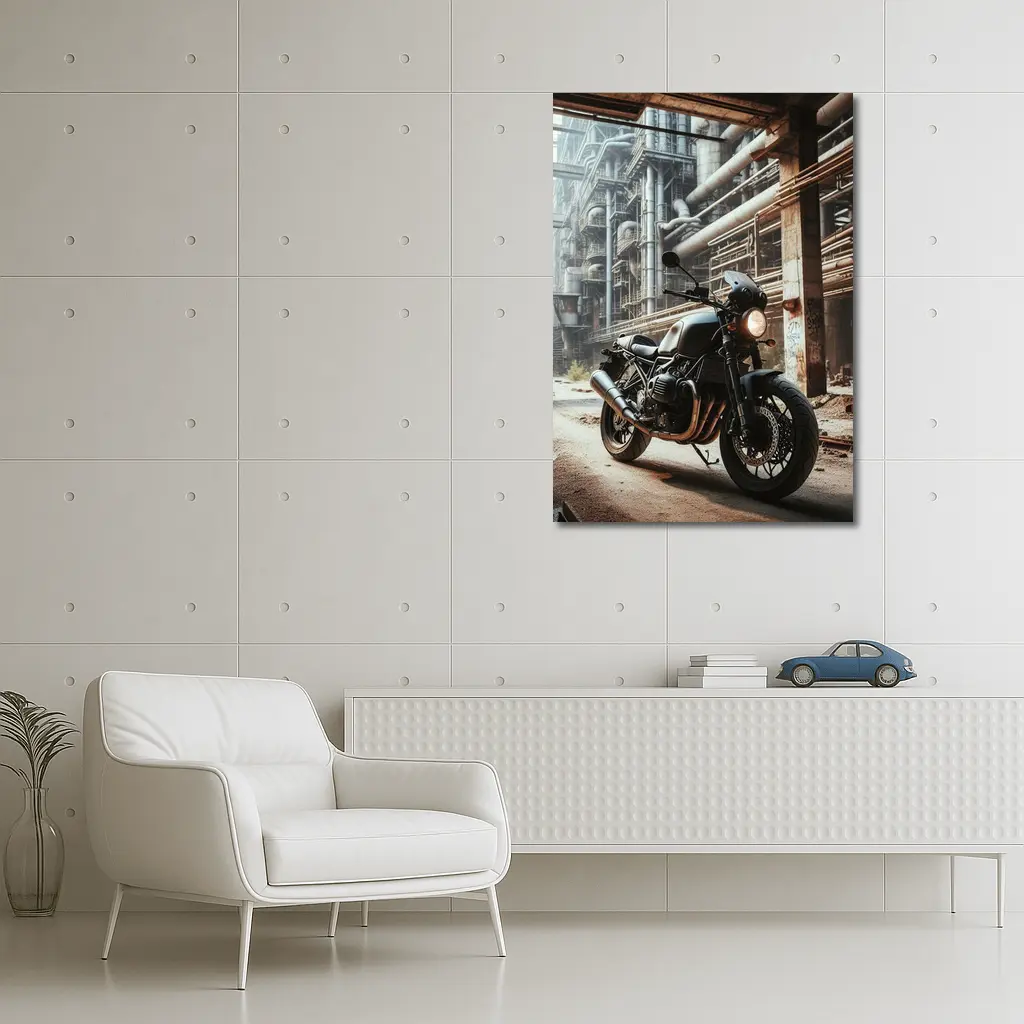 Cafe Racer Motorcycle Abandoned Industrial Factory – Wall Art