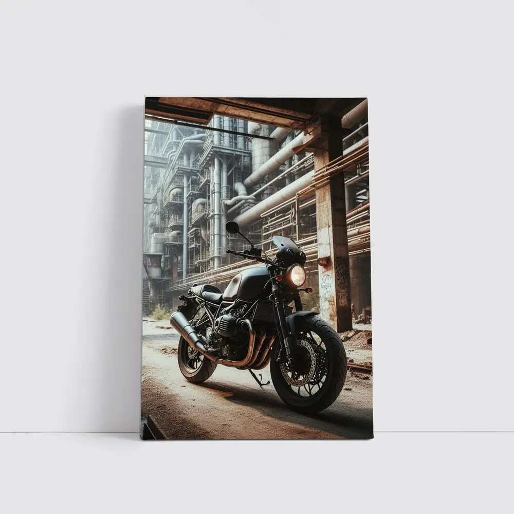 Cafe Racer Motorcycle Abandoned Industrial Factory – Wall Art