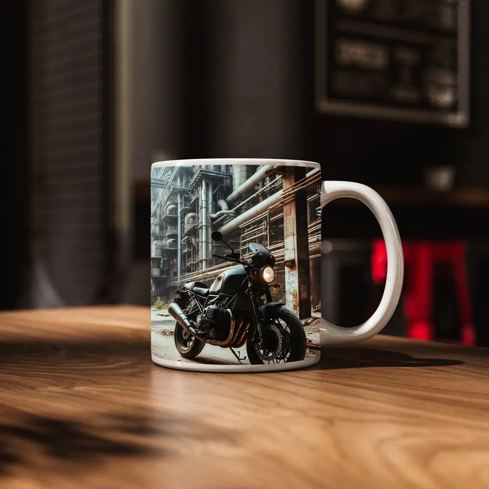 Cafe Racer Motorcycle Abandoned Industrial Factory – Mugs