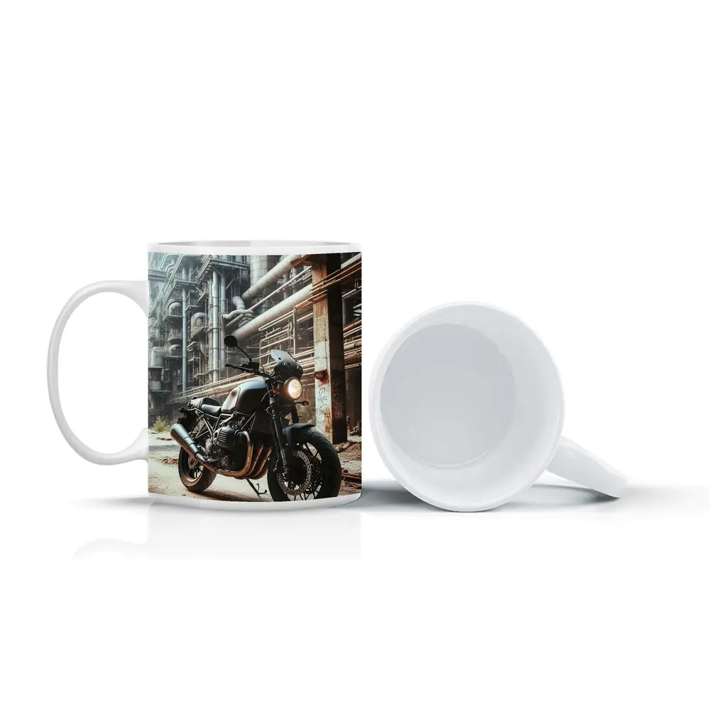 Cafe Racer Motorcycle Abandoned Industrial Factory – Mugs