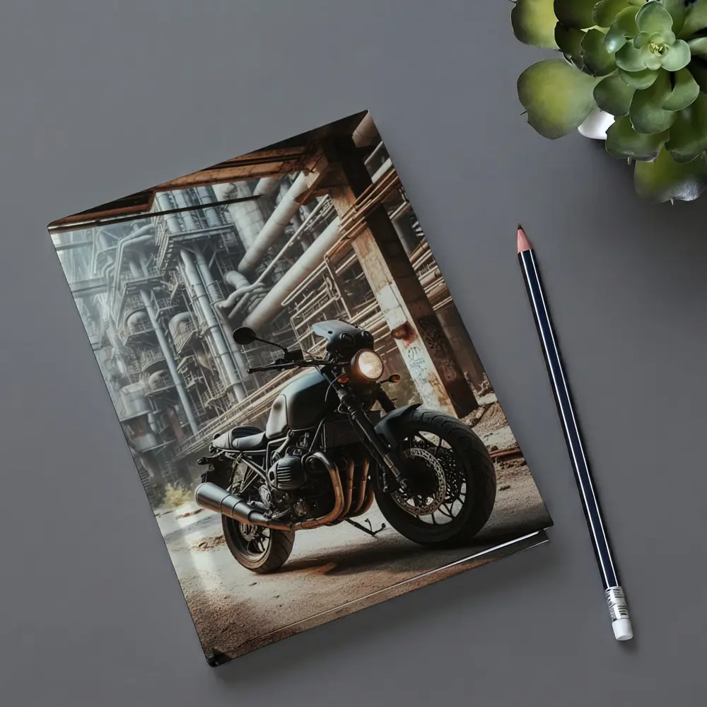 Cafe Racer Motorcycle Abandoned Industrial Factory – Notebooks