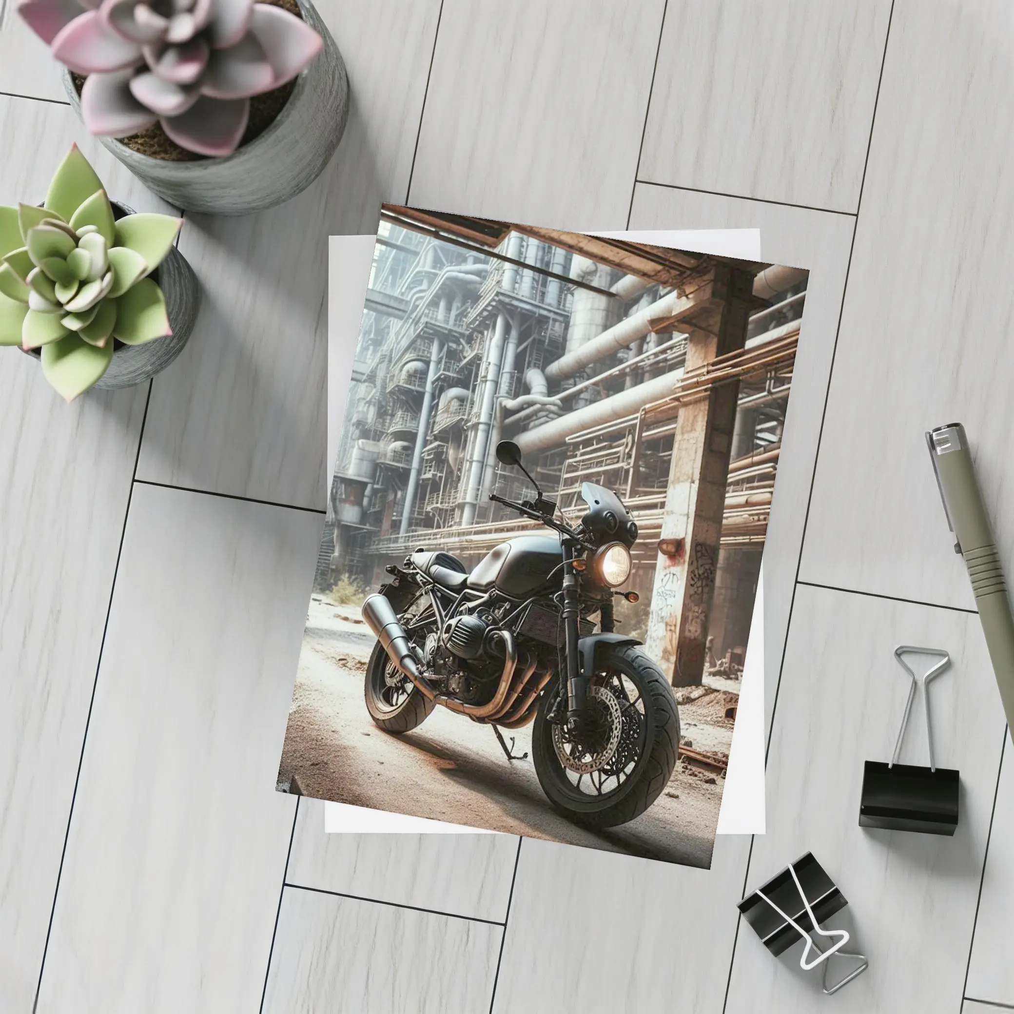 Cafe Racer Motorcycle Abandoned Industrial Factory – Postcards