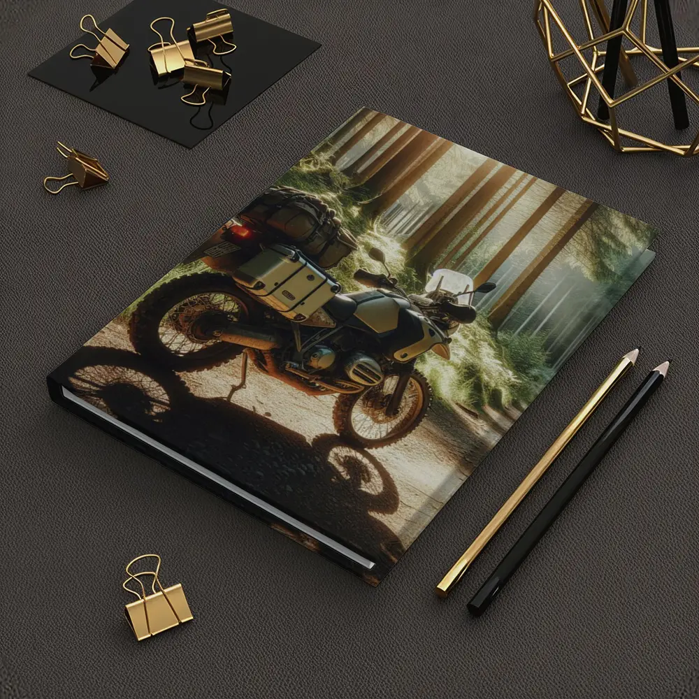 BMW Adventure Motorcycle Parked Forest Trail – Notebooks
