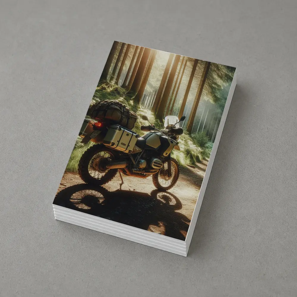 BMW Adventure Motorcycle Parked Forest Trail – Postcards