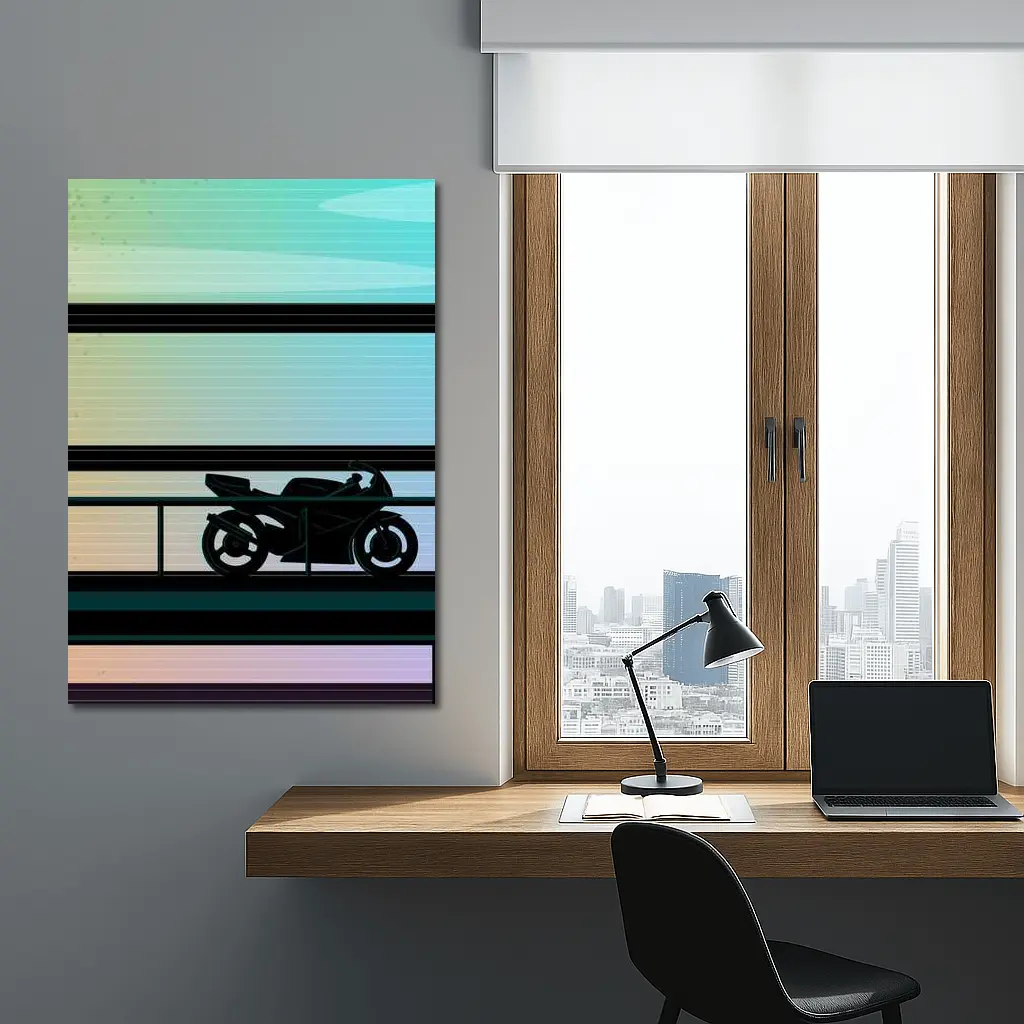 Sport Bike Silhouette Retro Striped Background Art – Wall Art