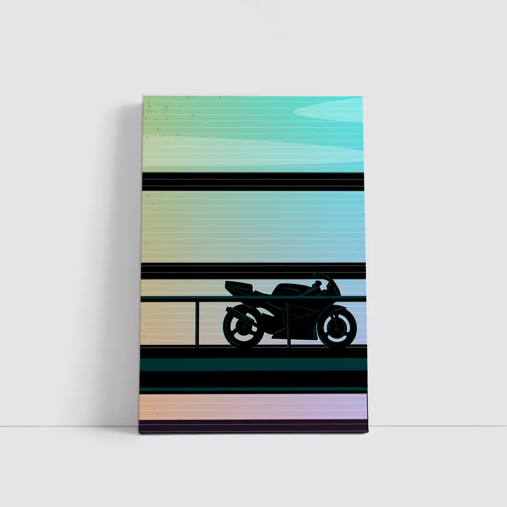 Sport Bike Silhouette Retro Striped Background Art – Wall Art