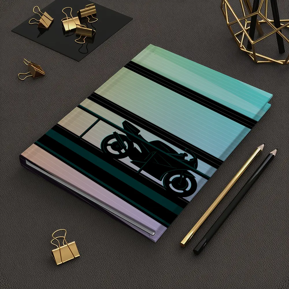 Sport Bike Silhouette Retro Striped Background Art – Notebooks