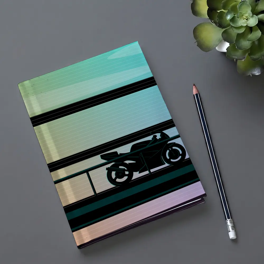 Sport Bike Silhouette Retro Striped Background Art – Notebooks
