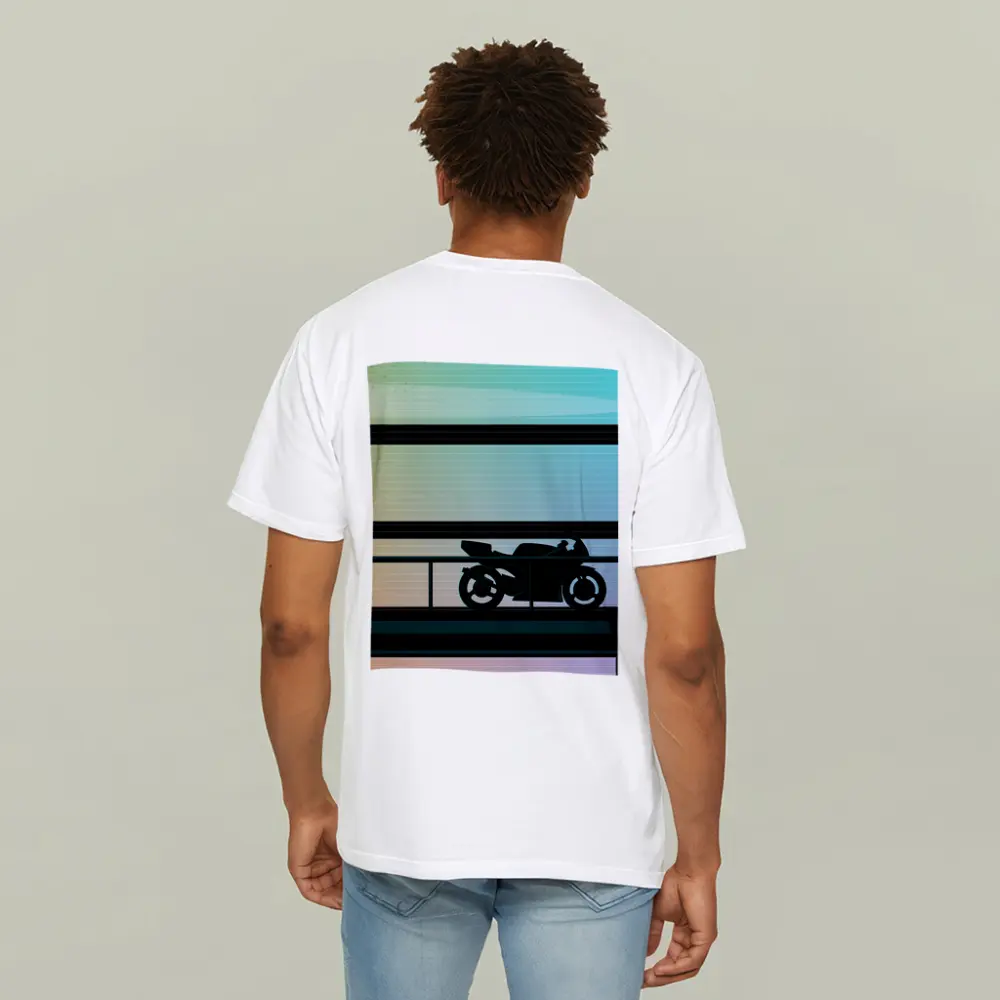 Sport Bike Silhouette Retro Striped Background Art – T-Shirts