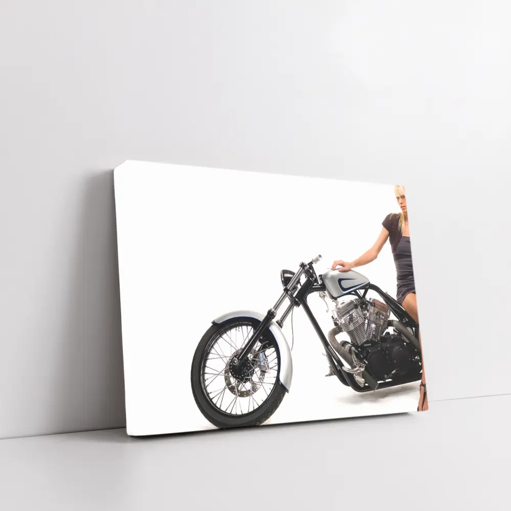 Custom Chopper Motorcycle Blonde Woman White Background – Wall Art