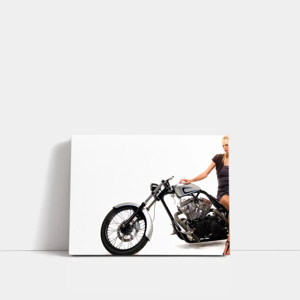 Custom Chopper Motorcycle Blonde Woman White Background – Wall Art