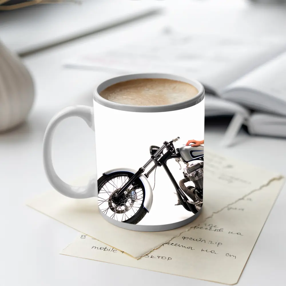 Custom Chopper Motorcycle Blonde Woman White Background – Mugs