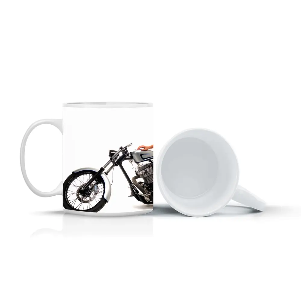Custom Chopper Motorcycle Blonde Woman White Background – Mugs