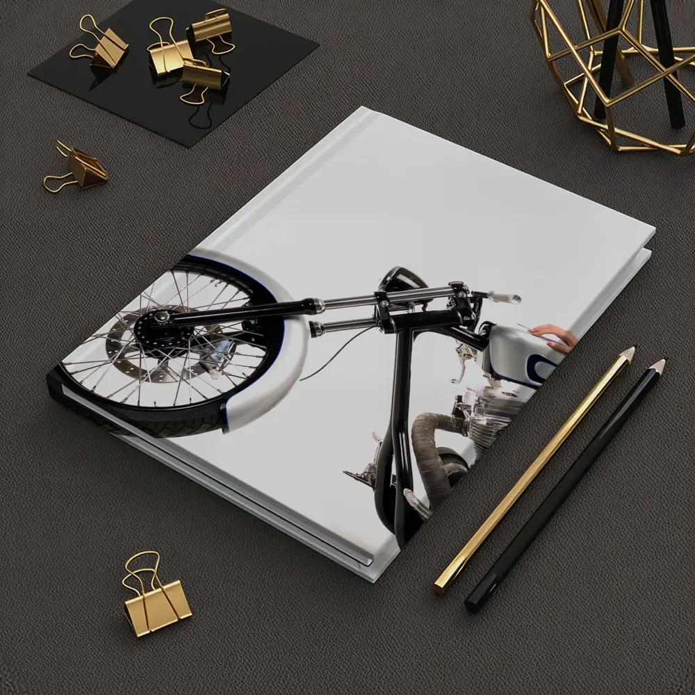 Custom Chopper Motorcycle Blonde Woman White Background – Notebooks