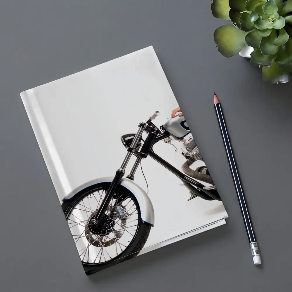 Custom Chopper Motorcycle Blonde Woman White Background – Notebooks