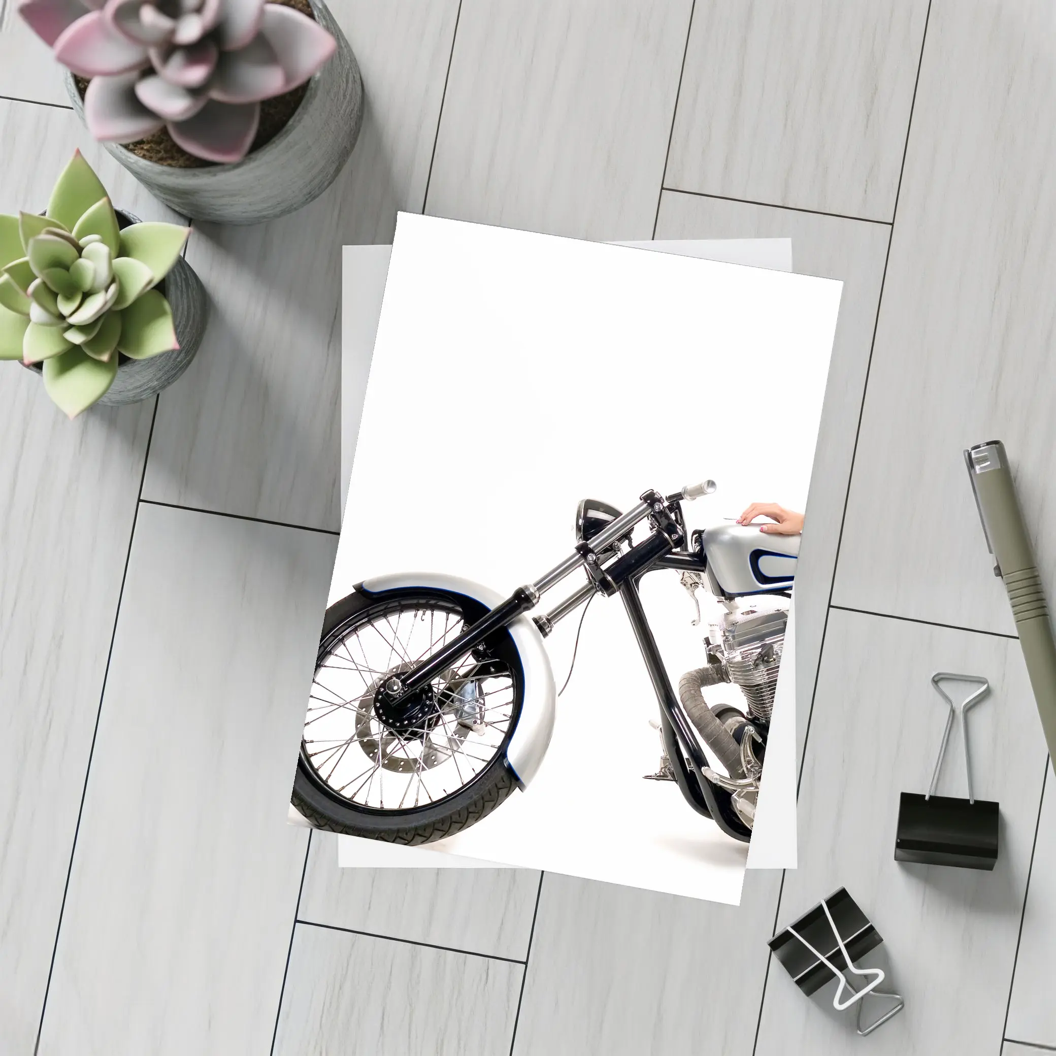 Custom Chopper Motorcycle Blonde Woman White Background – Postcards