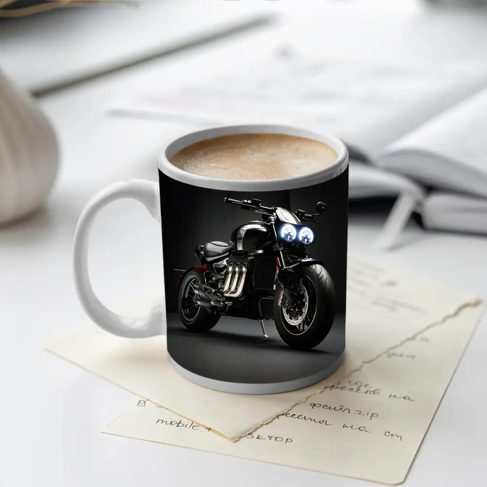 Triumph Rocket Motorcycle Dark Studio Background – Mugs