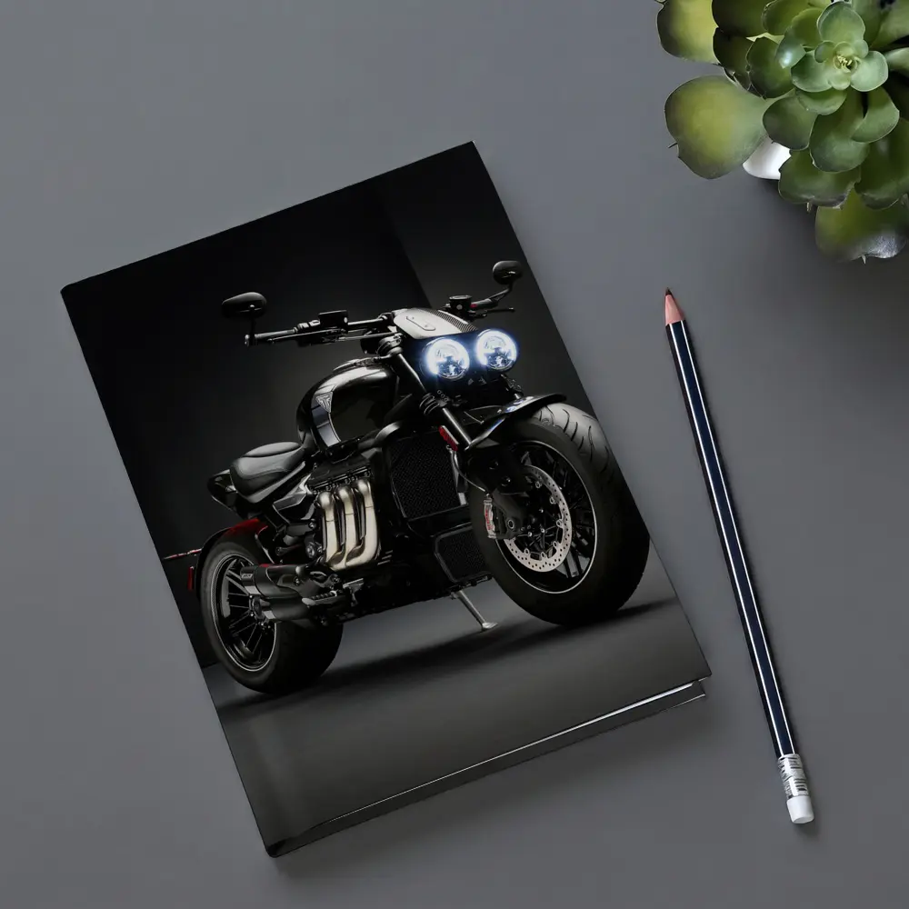 Triumph Rocket Motorcycle Dark Studio Background – Notebooks