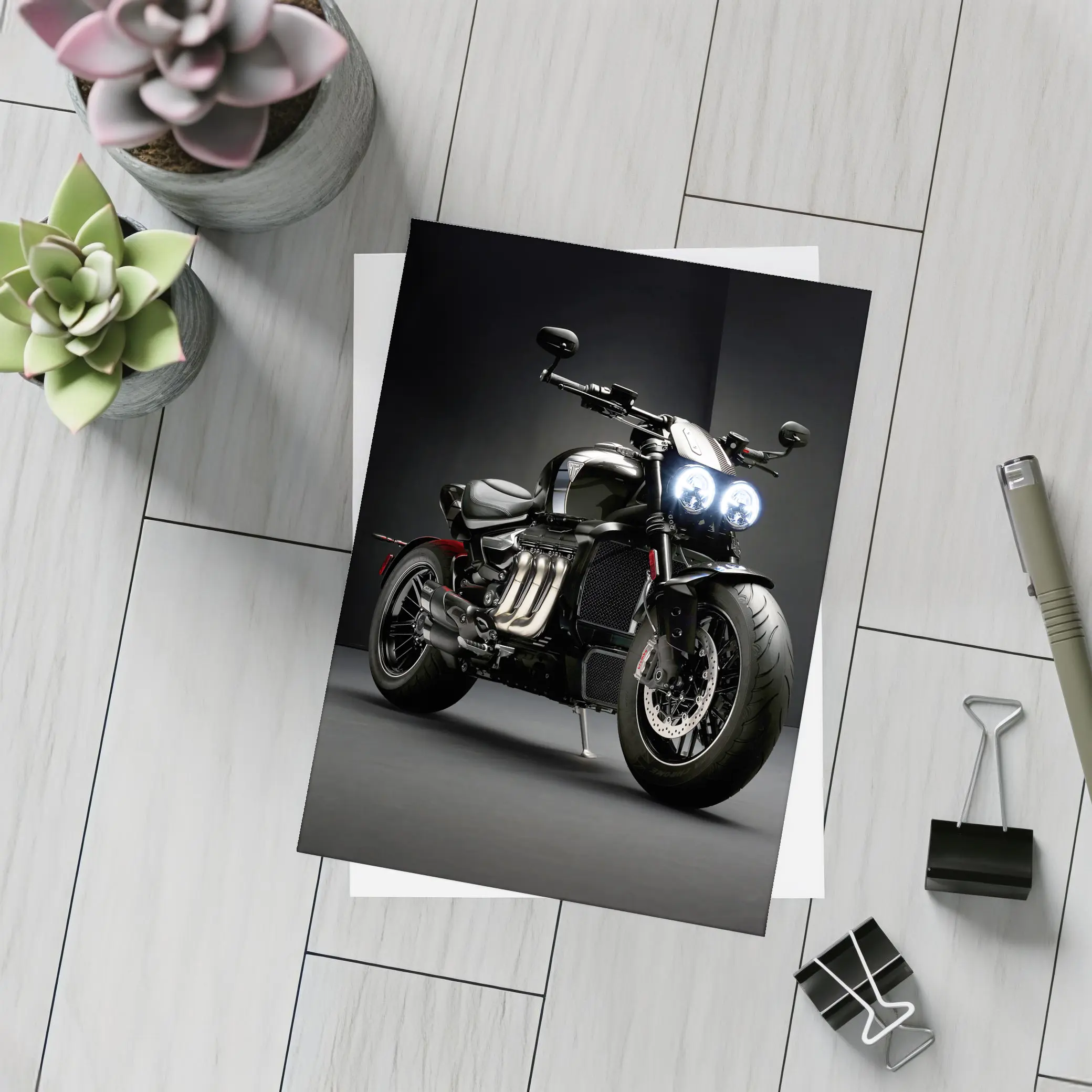 Triumph Rocket Motorcycle Dark Studio Background – Postcards