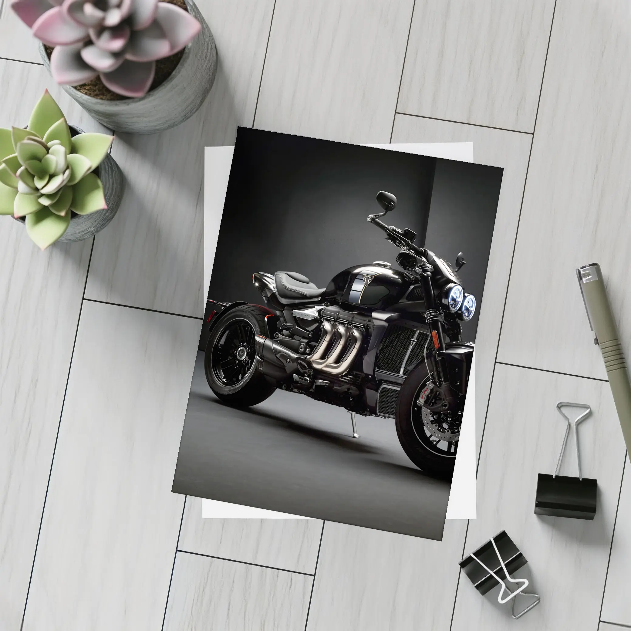 Triumph Rocket Motorcycle Dark Studio Background – Postcards