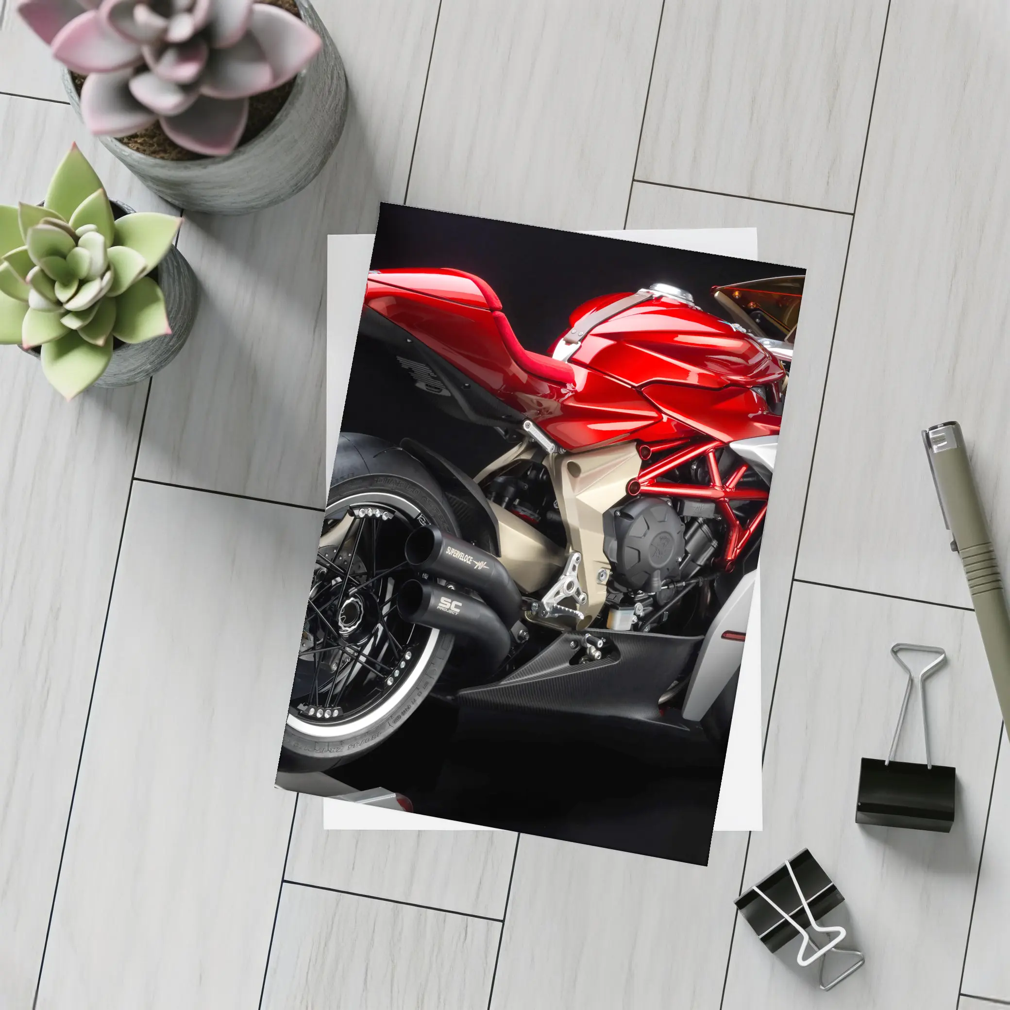 MV Agusta Superveloce Red Motorcycle Dark Background – Postcards