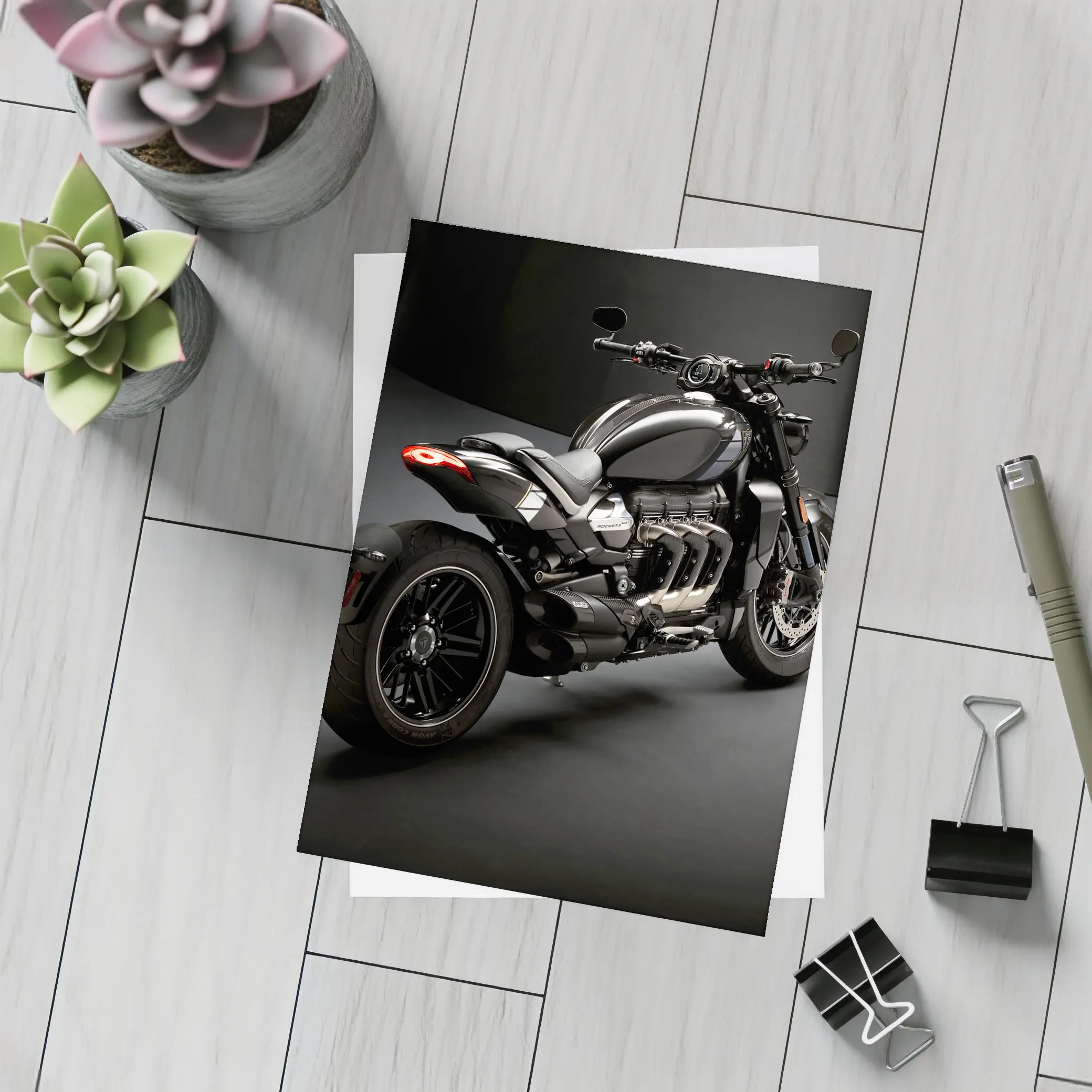 Triumph Rocket Motorcycle Dark Studio Background – Postcards