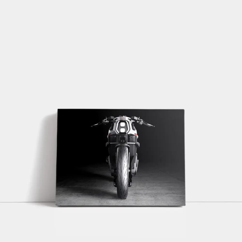 Electric Motorcycle Front View Dark Studio – Wall Art