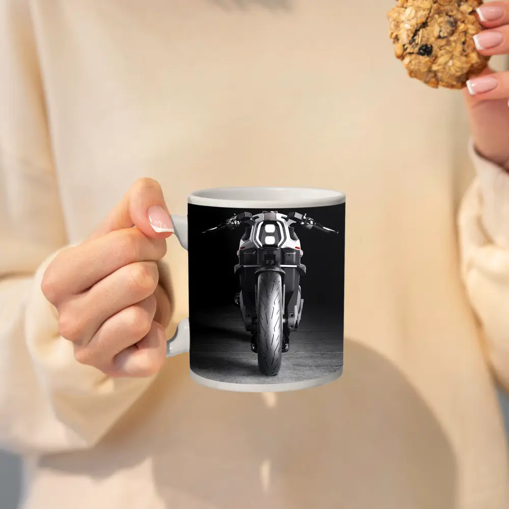 Electric Motorcycle Front View Dark Studio – Mugs
