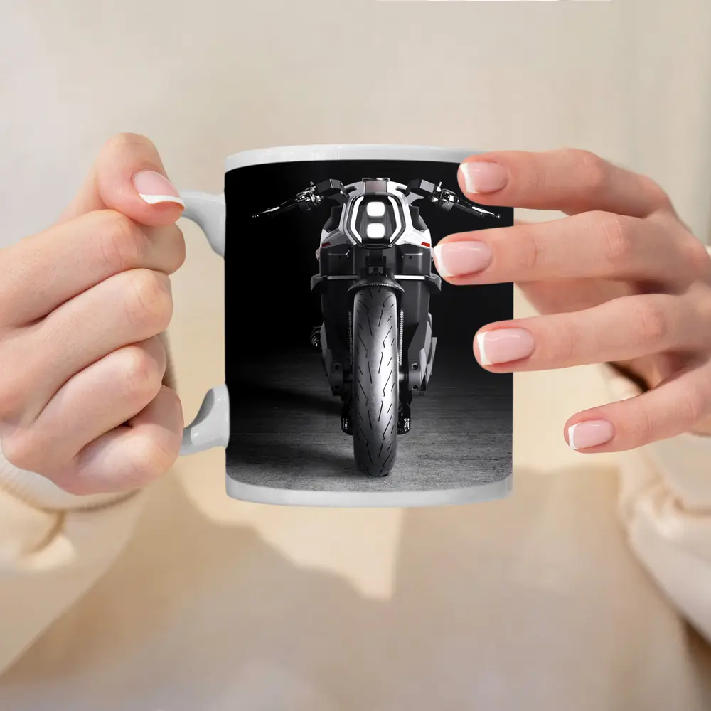 Electric Motorcycle Front View Dark Studio – Mugs