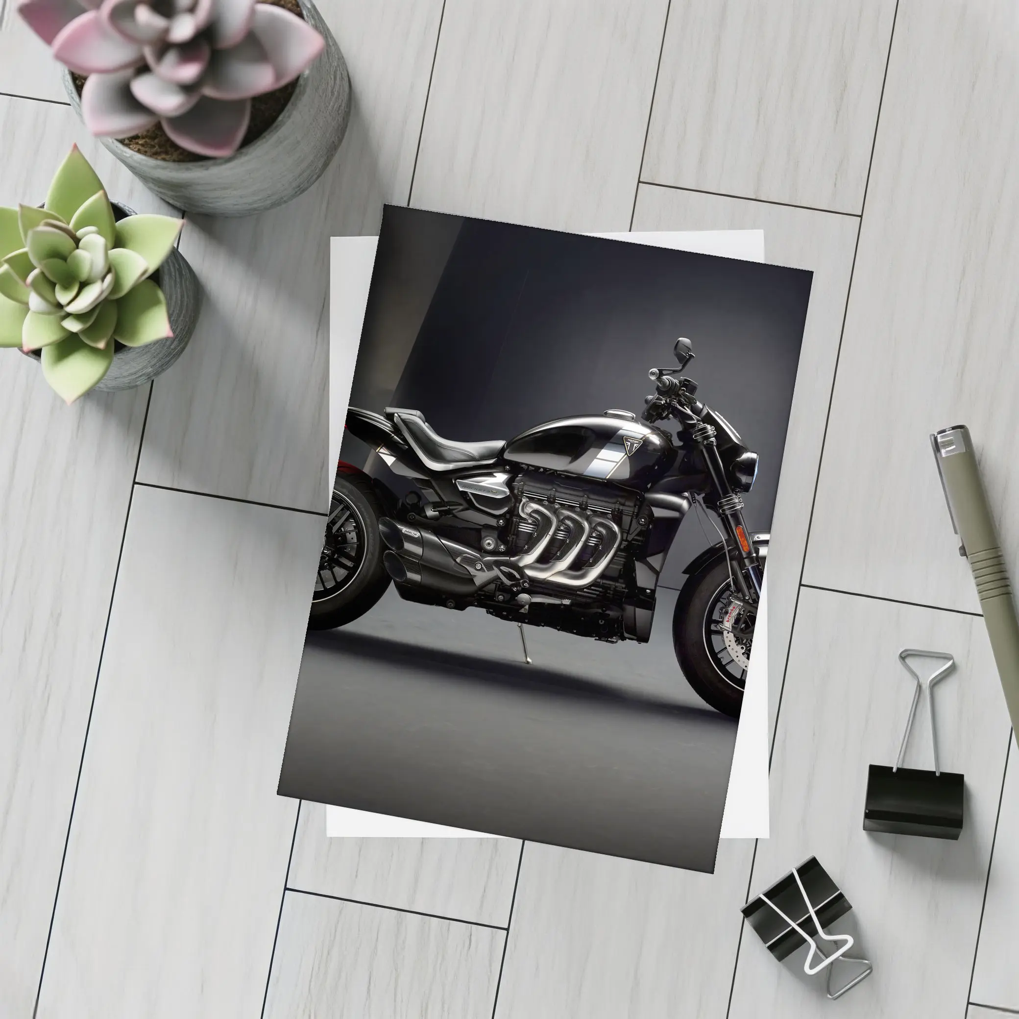 Triumph Rocket Motorcycle Dark Studio Background – Postcards