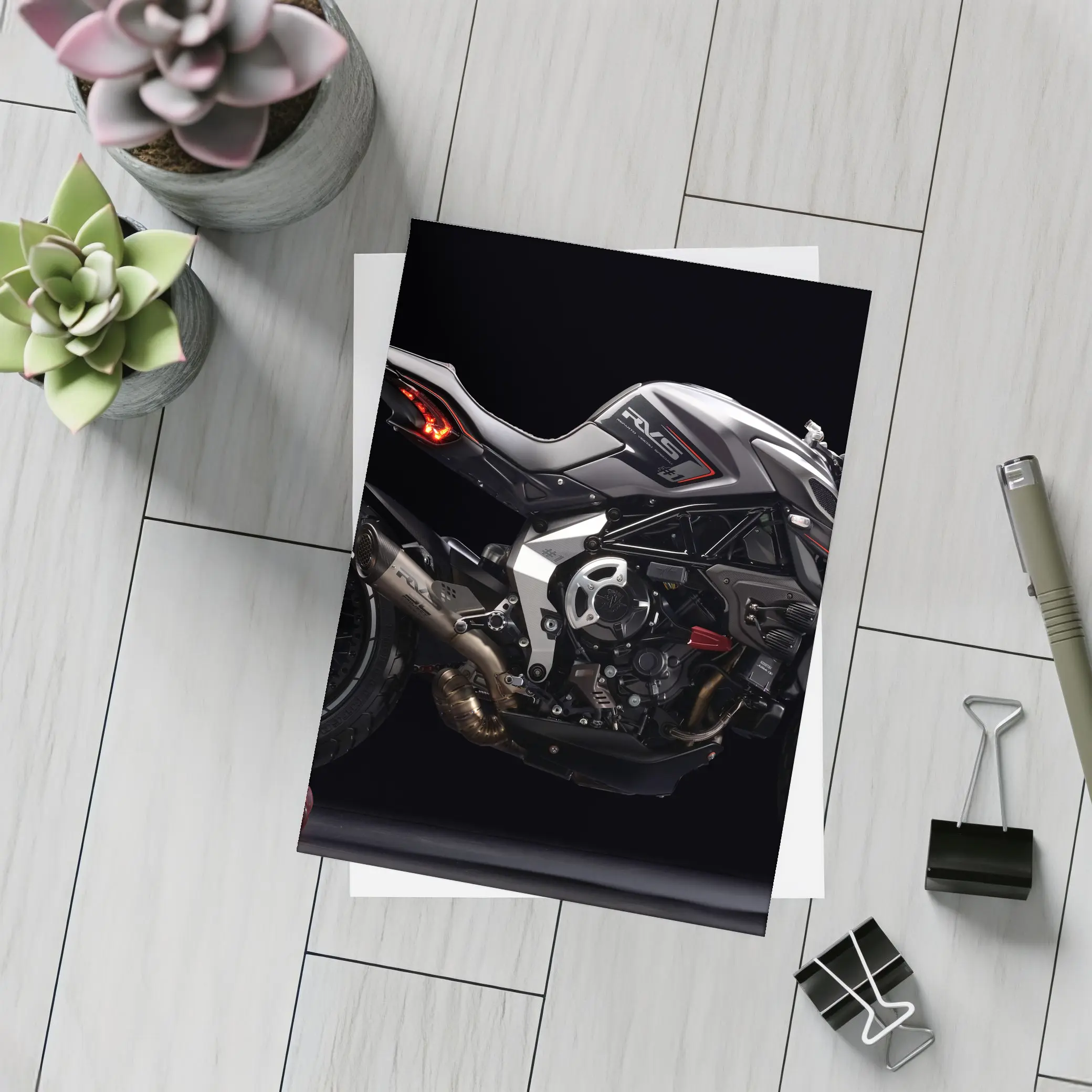 MV Agusta Naked Streetfighter Motorcycle Dark Background – Postcards