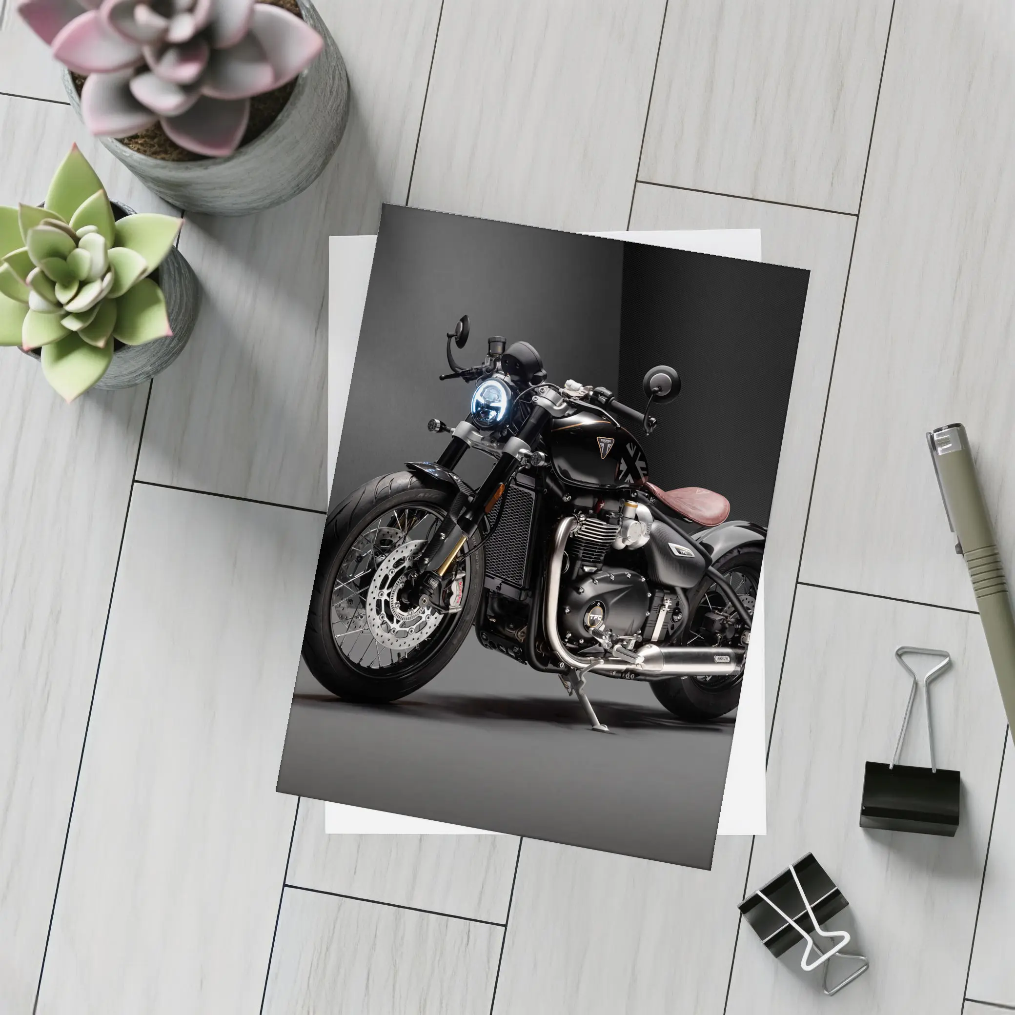Triumph Bobber Black Motorcycle Dark Studio – Postcards