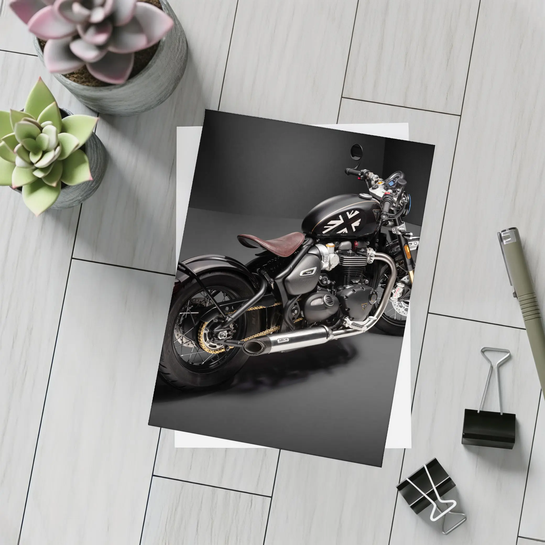 Triumph Bobber Black Motorcycle Dark Studio – Postcards