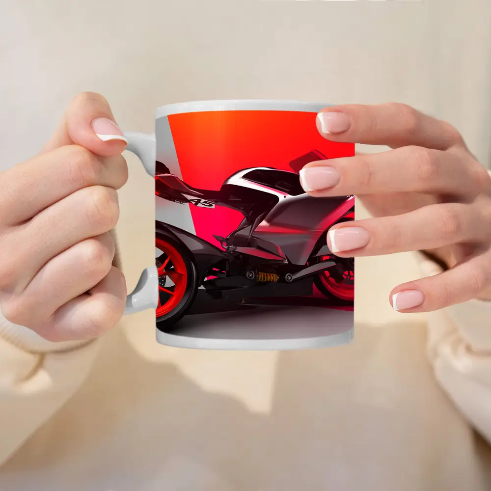 Red Sport Bike Concept Art Bold Background – Mugs