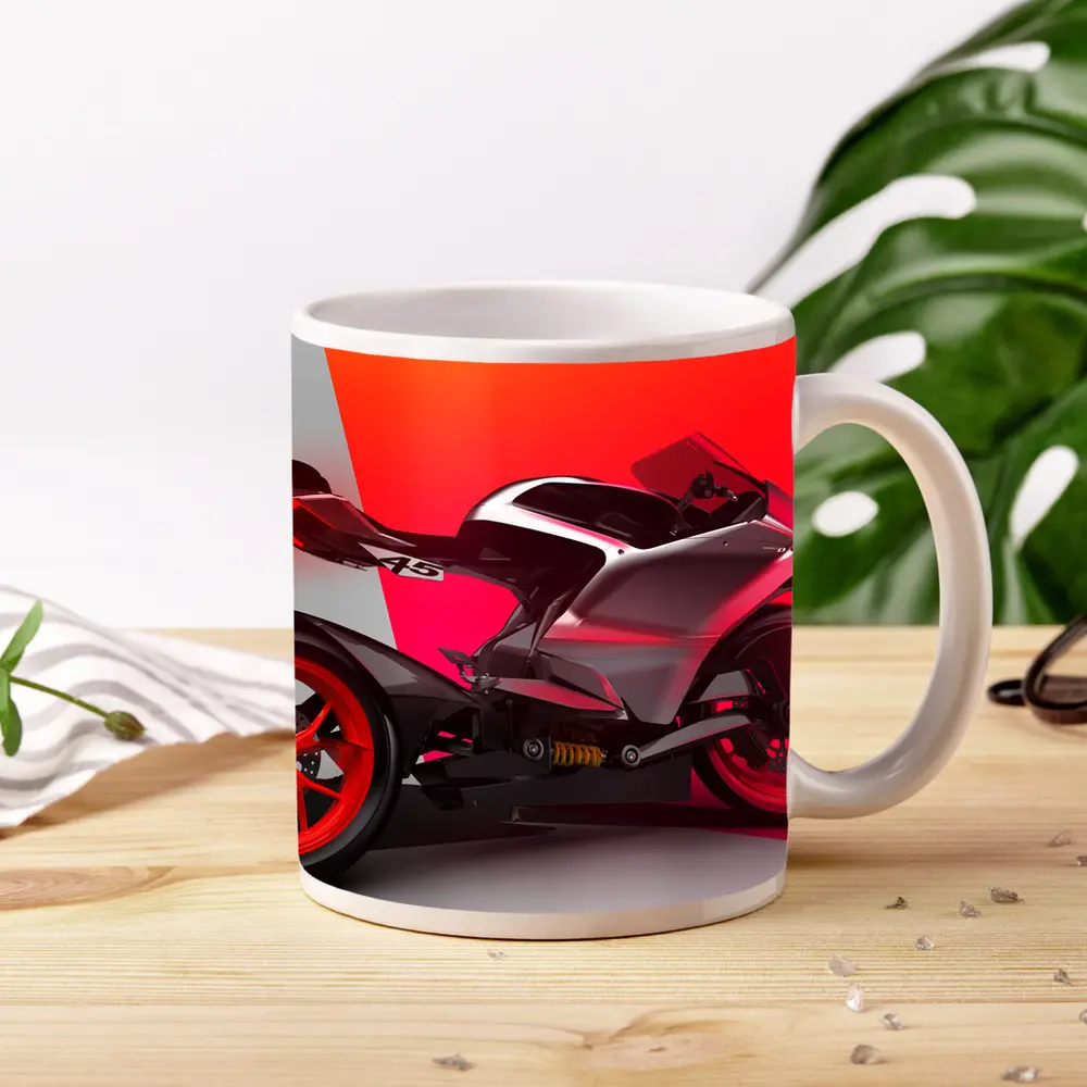 Red Sport Bike Concept Art Bold Background – Mugs