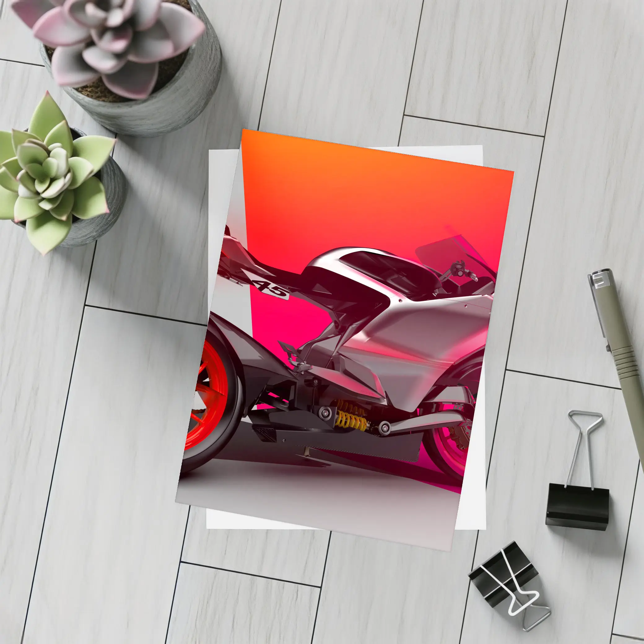 Red Sport Bike Concept Art Bold Background – Postcards