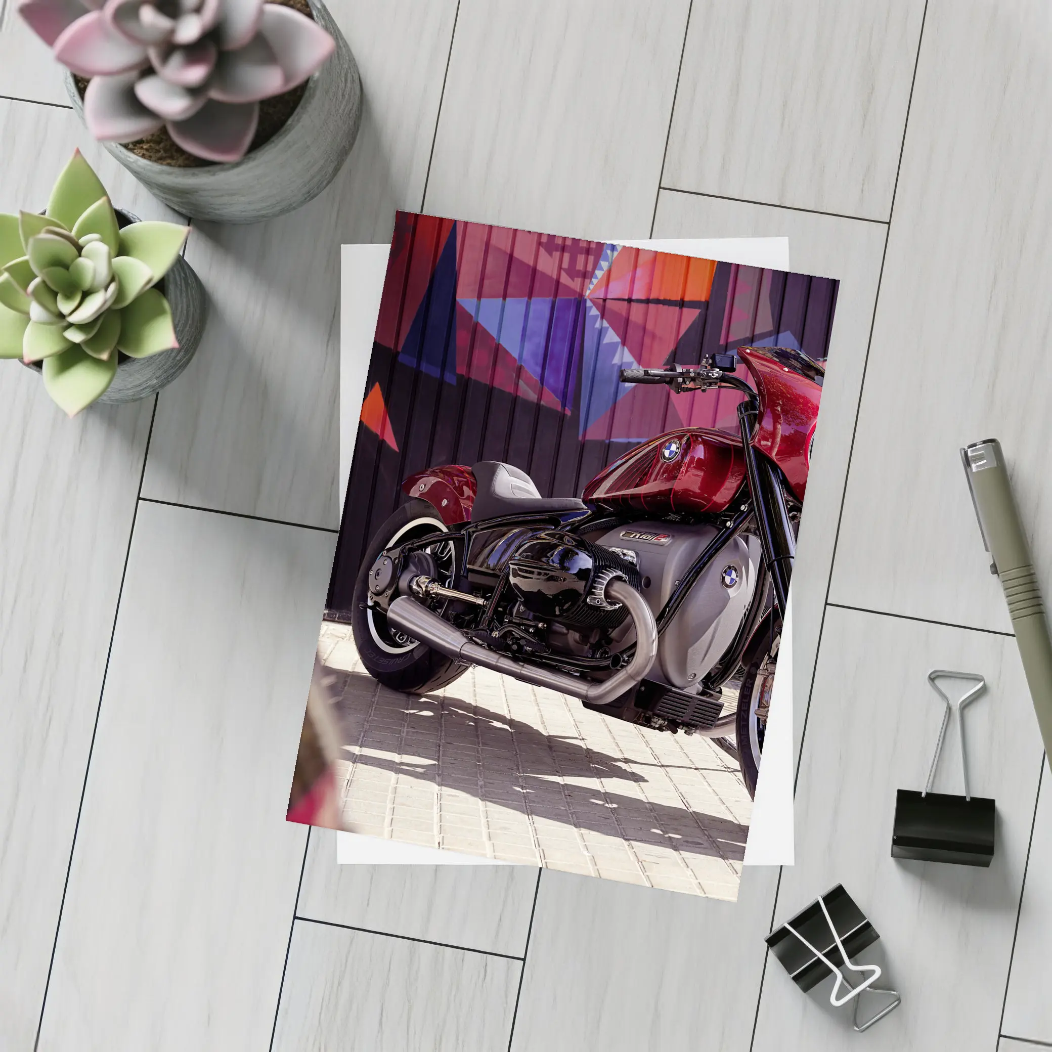 BMW Cruiser Motorcycle Red Graffiti Wall – Postcards