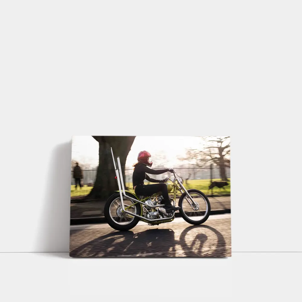 Woman Riding Custom Chopper Motorcycle Street – Wall Art